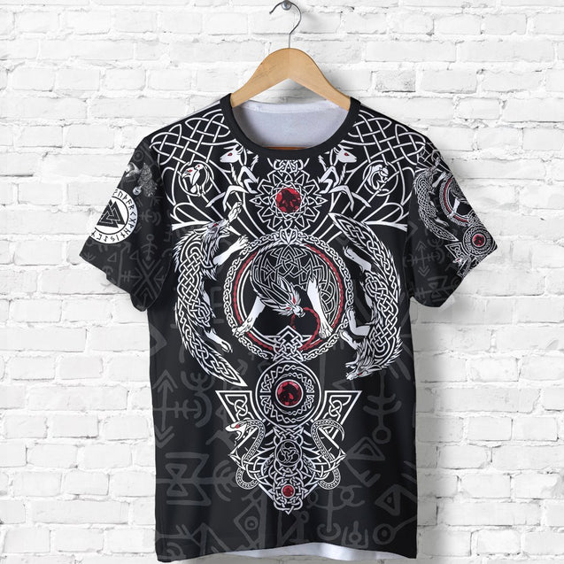 3D Printed Vikings Fenrir Skoll And Hati Valknut Raven-Apparel-HP Arts-T-Shirt-S-Vibe Cosy™