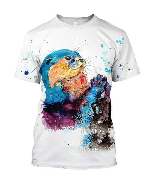 3D All Over Printed Otter T-shirt Hoodie-Apparel-HP Arts-T-Shirt-S-Vibe Cosy™