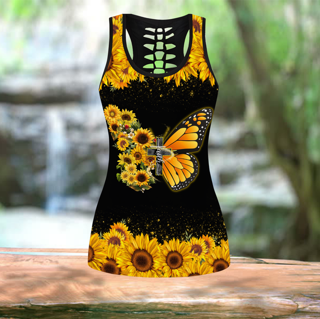 Beautiful Butterfly Faith Combo Legging + Tank Top Mockup leggings+Hollow out Tank Top JJW12092001