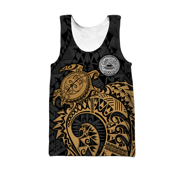 Samoa Polynesian Hoodie Gold Turtle Flowing 3d all over printed shirt and short for man and women AZ130201 PL-Apparel-PL8386-Tank top-S-Vibe Cosy™