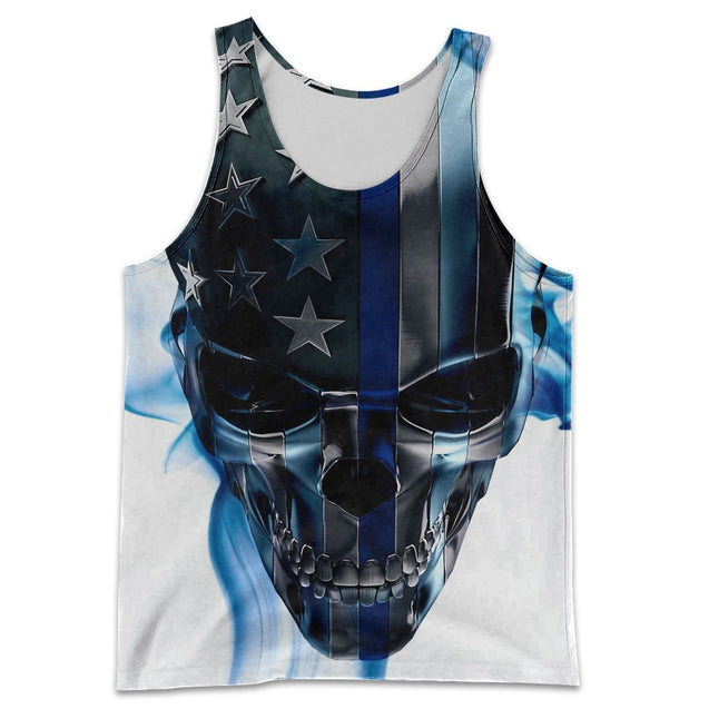 3D All Over Printed Skull Thin Blue Line-Apparel-HP Arts-Hoodie-S-Vibe Cosy™