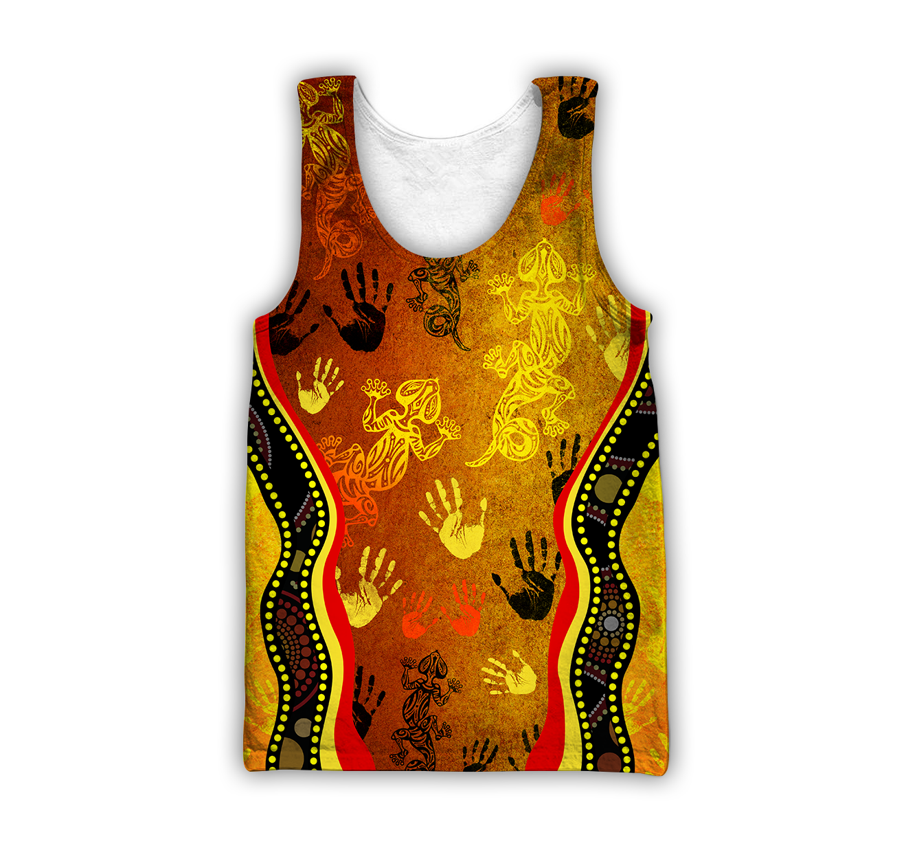 Aboriginal Australia Rock Painting Hand Lizard Art Golden Style shirts for men and women TR2606204S-Apparel-Huyencass-Tank Top-S-Vibe Cosy™