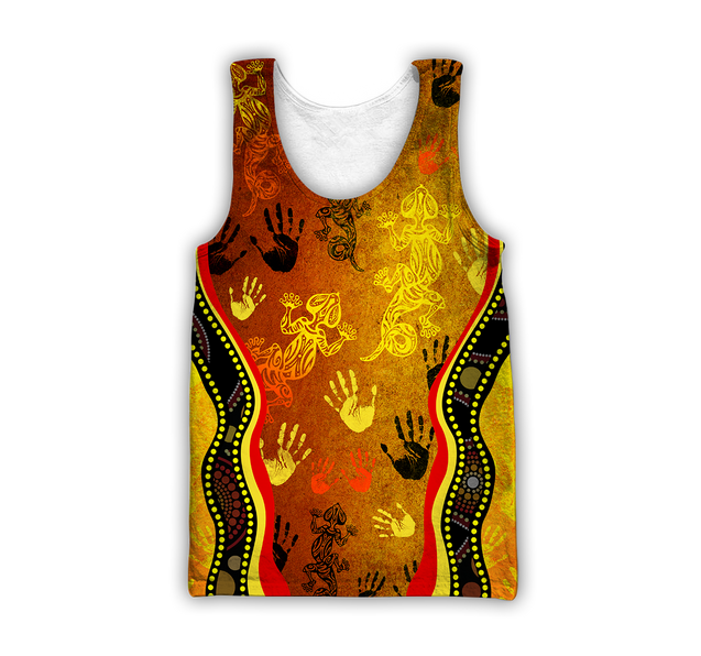 Aboriginal Australia Rock Painting Hand Lizard Art Golden Style shirts for men and women TR2606204S-Apparel-Huyencass-Tank Top-S-Vibe Cosy™