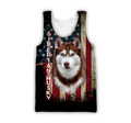 Husky Siberian American Flag 3D All Over Print Hoodie