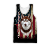 Husky Siberian American Flag 3D All Over Print Hoodie