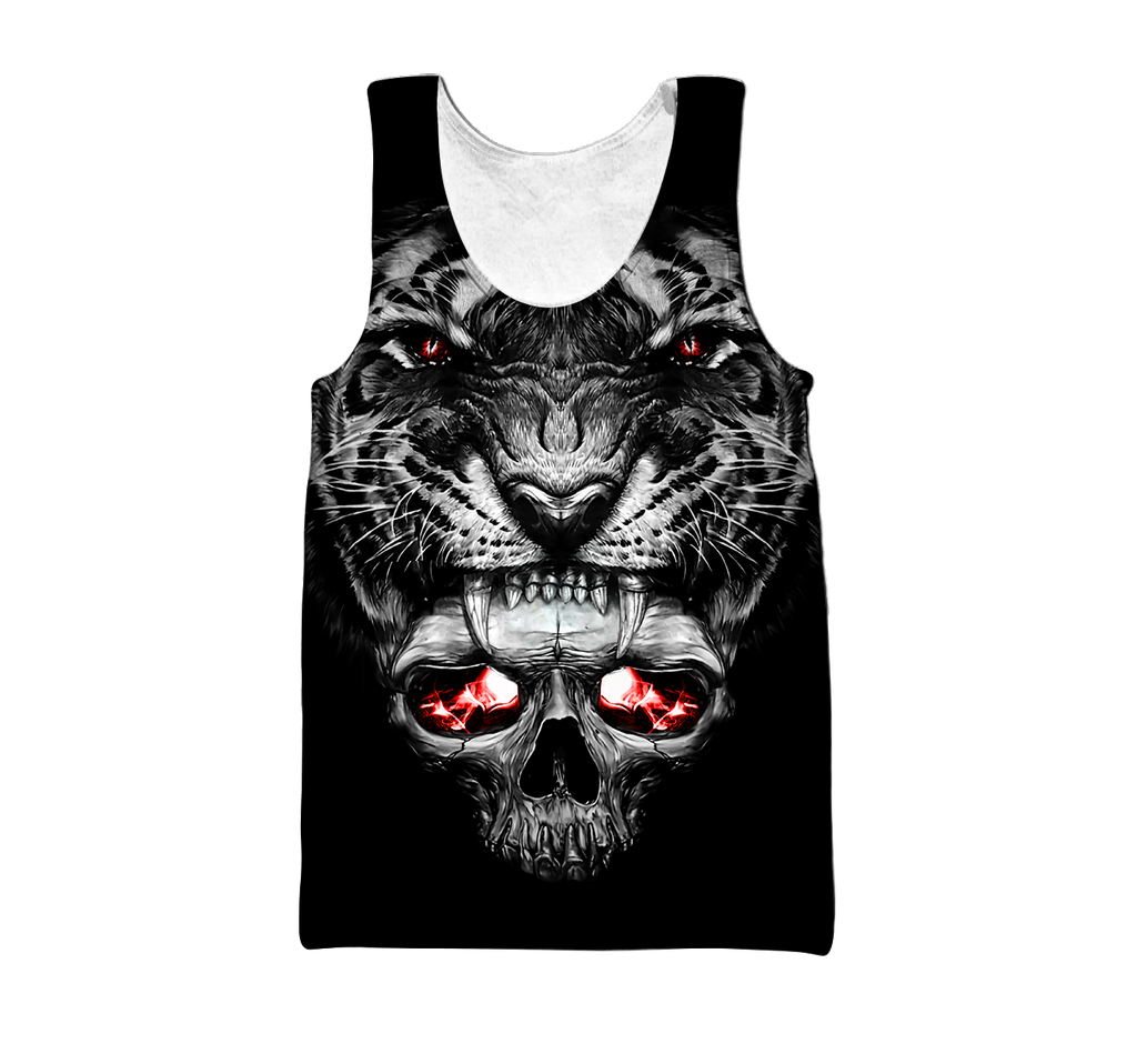 3D Tattoo Skull Tiger Over Printed Shirt for Men and Women