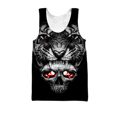 3D Tattoo Skull Tiger Over Printed Shirt for Men and Women