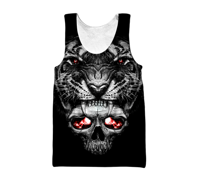 3D Tattoo Skull Tiger Over Printed Shirt for Men and Women