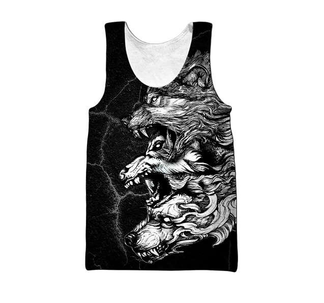 Three Gray Wolfs Tattoo 3D Over Printed Unisex Shirts