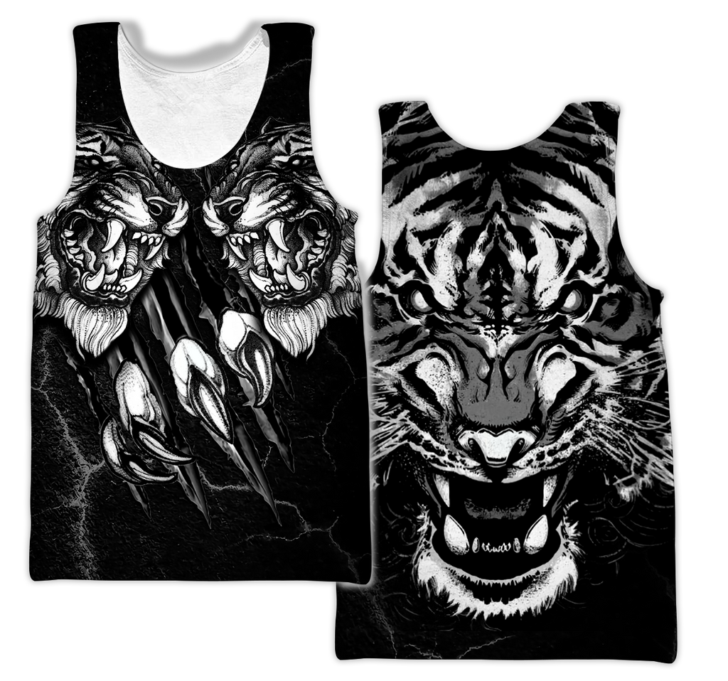 Double Tiger 3D Tattoo Over Printed Shirt for Men and Women