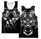 Double Tiger 3D Tattoo Over Printed Shirt for Men and Women