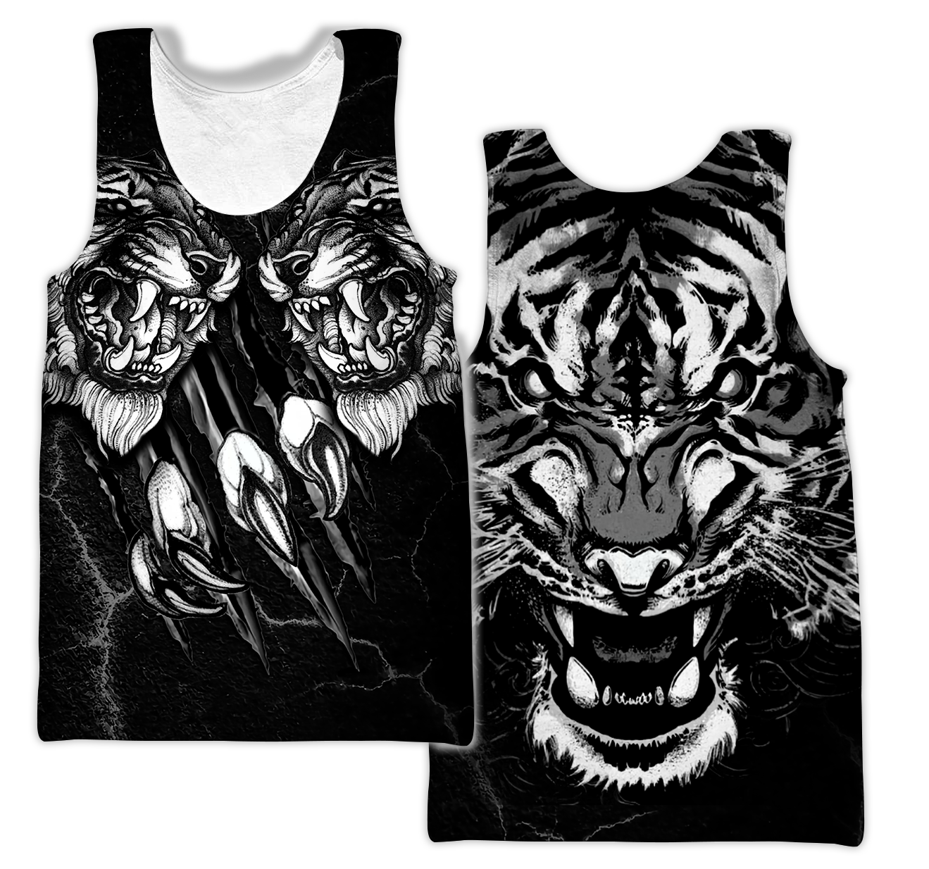 Double Tiger 3D Tattoo Over Printed Shirt for Men and Women