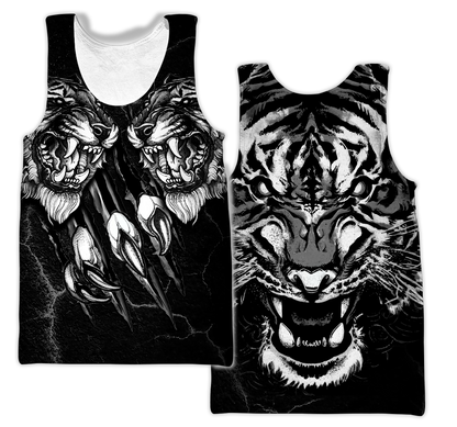 Double Tiger 3D Tattoo Over Printed Shirt for Men and Women