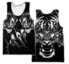 Double Tiger 3D Tattoo Over Printed Shirt for Men and Women