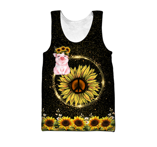 Lovely Pig And Sunflower 3D All Over Printed Shirts