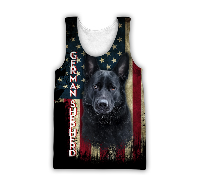 Black German Shepherd American Flag 3D All Over Print Hoodie