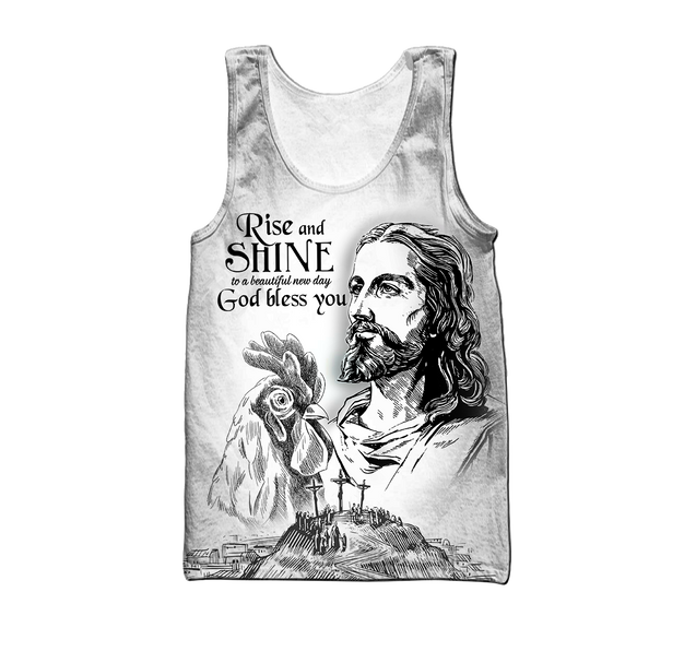 Rooster Rise And Shine Jesus 3D Over Printed Unisex Deluxe Hoodie ML