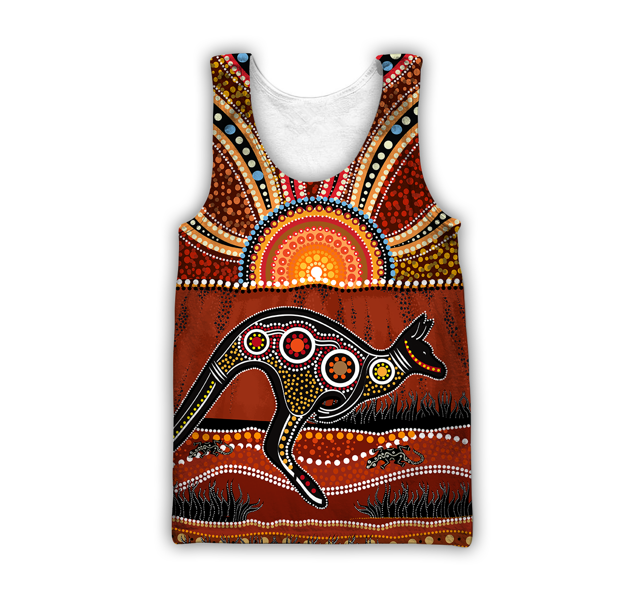 Aboriginal Kangaroo running Lizard Art summer shirts for men and women
