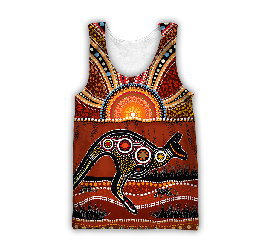 Aboriginal Kangaroo running Lizard Art summer shirts for men and women