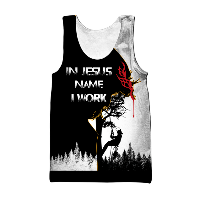 Premium Unisex All Over Printed In Jesus Name I Work Arborist Shirts MEI