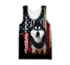 Black Husky Siberian American Flag 3D All Over Print Hoodie