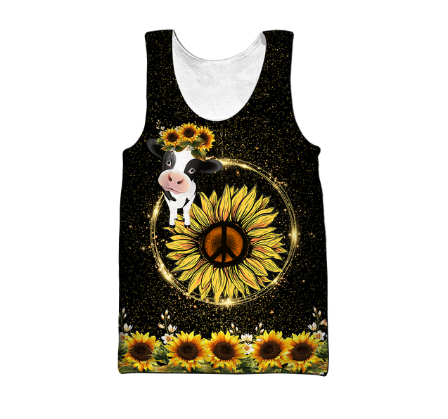 Awesome Cow And Sunflower 3D All Over Printed Shirts