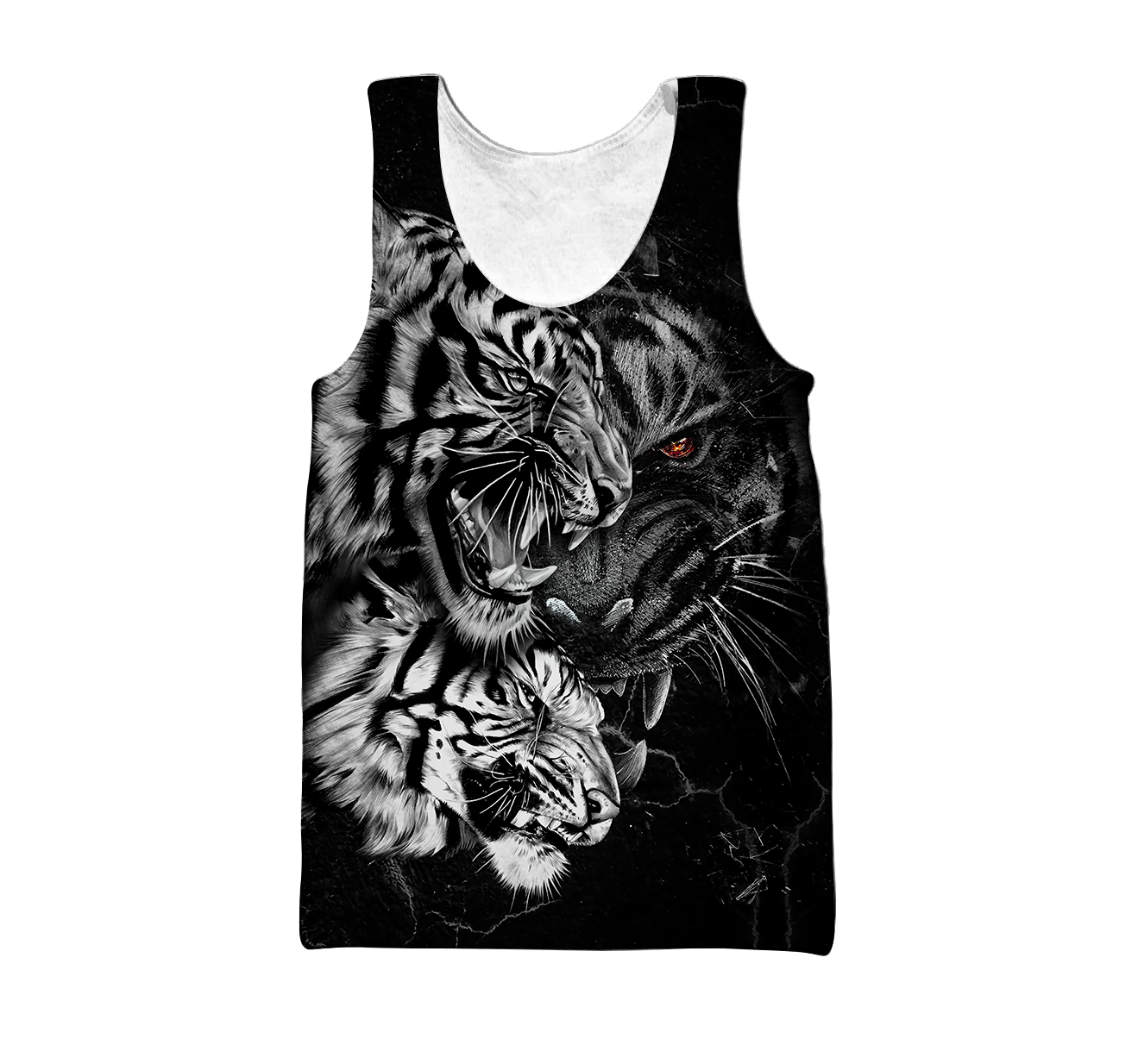 Tiger Black and White Tattoo Over Printed Hoodie for Men and Women