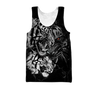 Tiger Black and White Tattoo Over Printed Hoodie for Men and Women