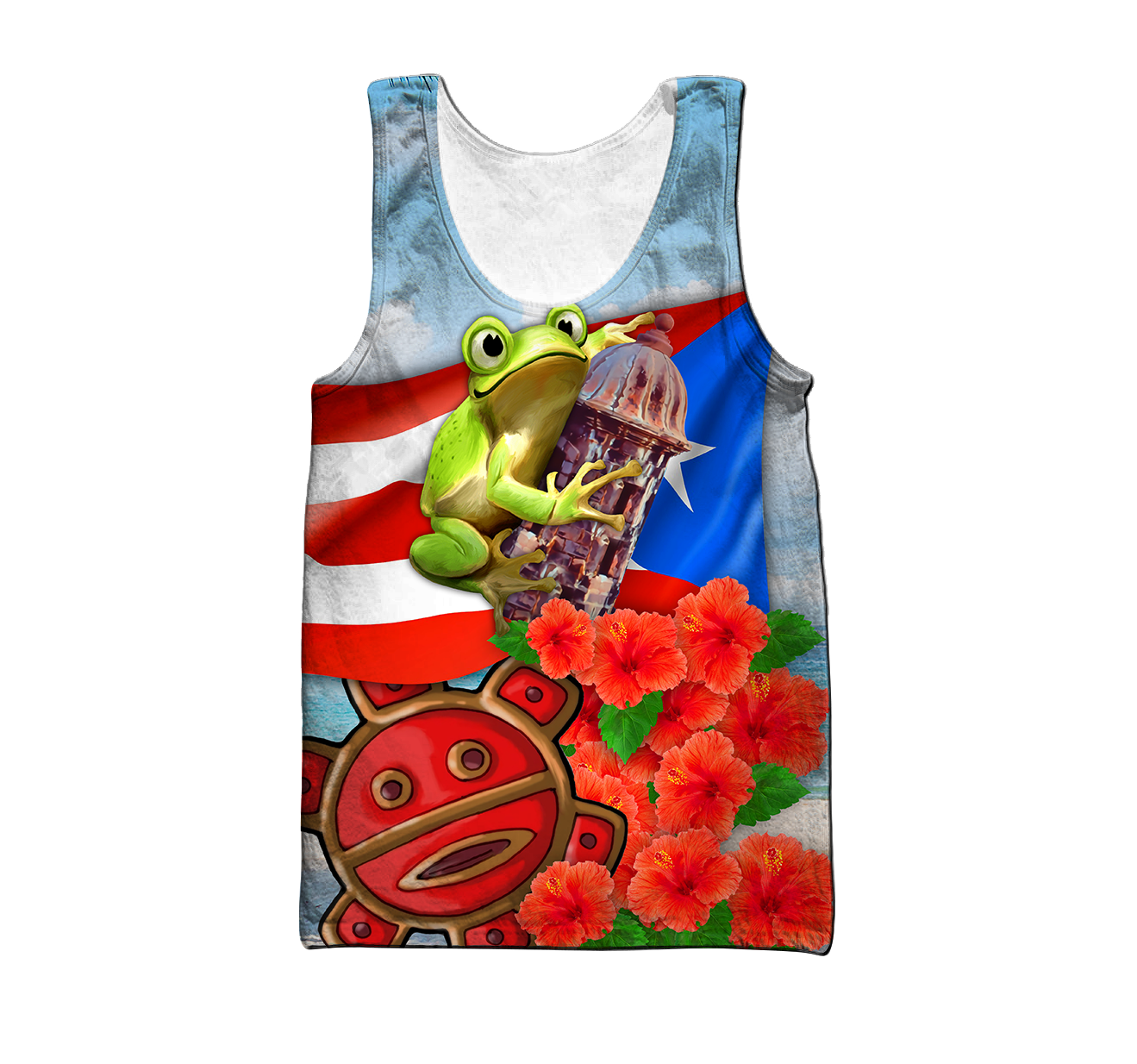Puerto Rico Cute Caribbean Frog With Maga Flower Shirts QB06222001-Apparel-TQH-Tank Top-S-Vibe Cosy™
