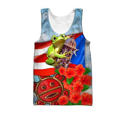 Puerto Rico Cute Caribbean Frog With Maga Flower Shirts QB06222001-Apparel-TQH-Tank Top-S-Vibe Cosy™