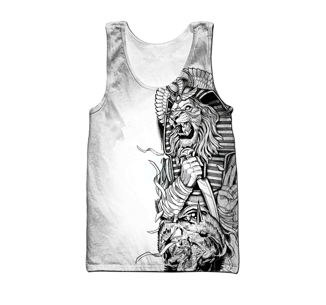 3D Tattoo Ancient Egypt Lion God Over Printed Shirt for Men and Women