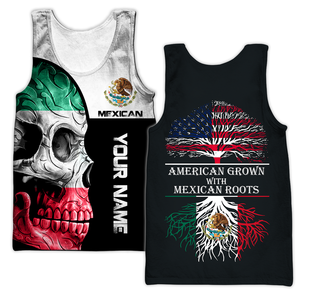 Mexican Skull-American Grown With American Roots 3D All Over Printed Shirts DQB10092003
