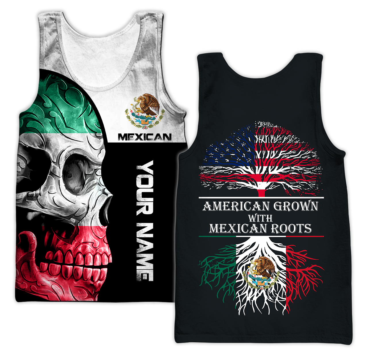 Mexican Skull-American Grown With American Roots 3D All Over Printed Shirts DQB10092003