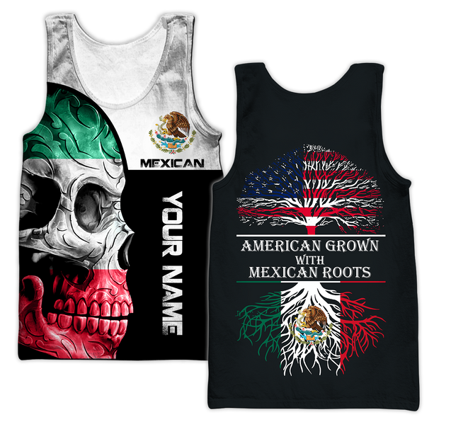 Mexican Skull-American Grown With American Roots 3D All Over Printed Shirts DQB10092003