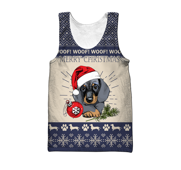Premium Christmas Dachshund Dog Blue Unisex Shirts
