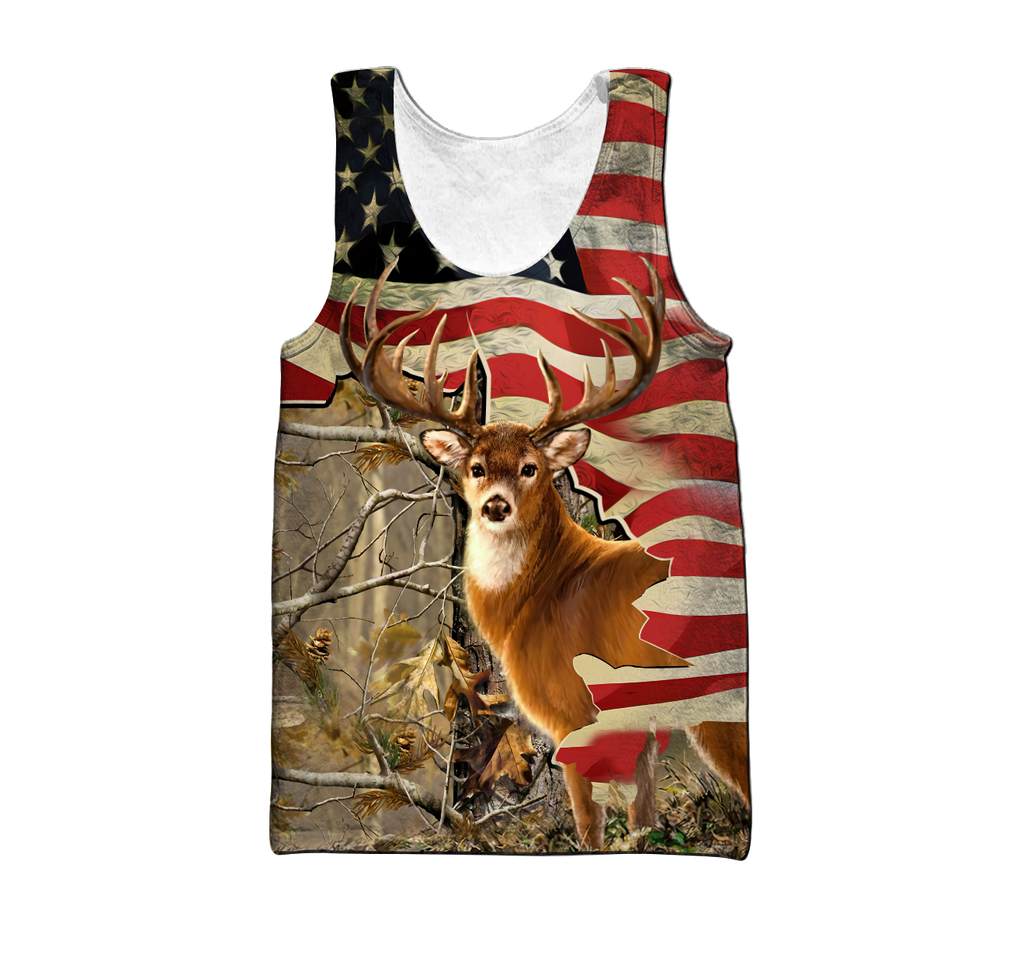 Deer Hunting America Flag 3D All Over Printed Shirts LAM