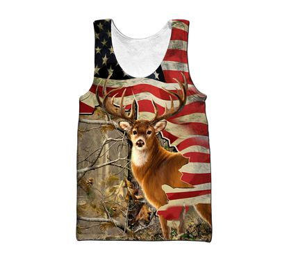 Deer Hunting America Flag 3D All Over Printed Shirts LAM