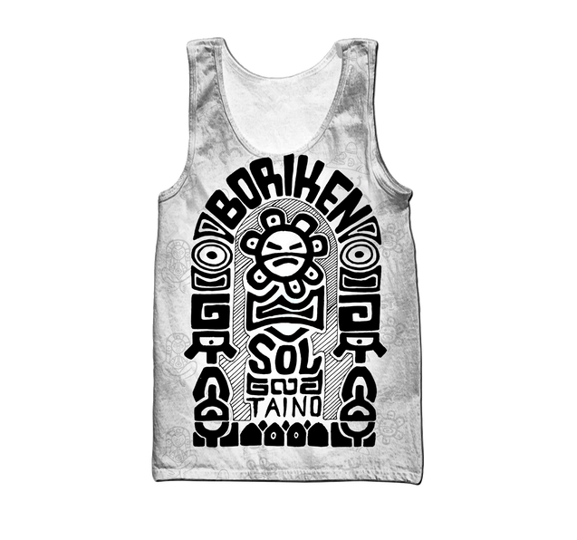 Puerto Rico Black Symbol Sol Taino On White Shirt QB06232004S-Apparel-TQH-Tank Top-S-Vibe Cosy™