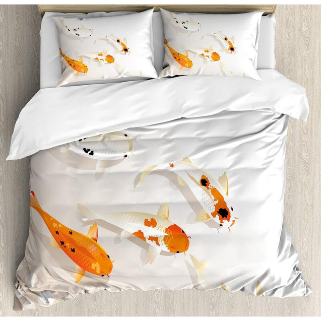 Traditional Asian Sacred Spotty Koi Carps Oriental Sign of Love Zen Duvet Cover Set 22022104.CXT