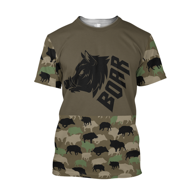 Boar Hunting Dark Green Camo 3D All Over Print  Hoodie