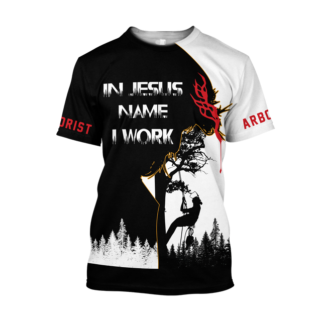 Premium Unisex All Over Printed In Jesus Name I Work Arborist Shirts MEI