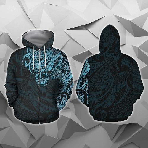 Maori Tattoo Style All Over Hoodie Blue Version NVD - Amaze Style™-Apparel