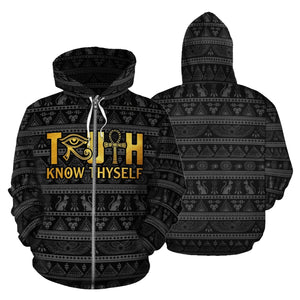 African Zip-Up Hoodie - African Truth Know Thyself Hoodie 1st-ALL OVER PRINT ZIP HOODIES-HPArt-Men-S-Black-Vibe Cosy™