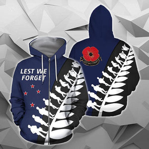 Lest We Forget - New Zealand Hoodie Navy K5-Apparel-Khanh Arts-Zipped Hoodie-S-Vibe Cosy™