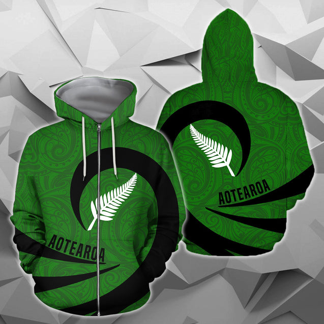 Aotearoa Hoodie Silver Fern Roll Into My Heart Zip-Up TH5-Apparel-Khanh Arts-Zipped Hoodie-S-Vibe Cosy™