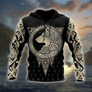 All Over Printed Viking Wolf Hoodie AM092055-MEI