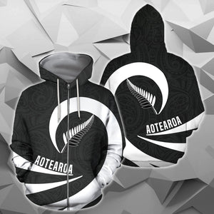 Aotearoa Hoodie Silver Fern Roll Into My Heart Zip-Up TH5-Apparel-Khanh Arts-Zipped Hoodie-S-Vibe Cosy™