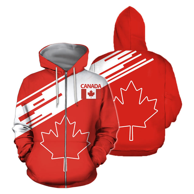 Canada Hoodie Maple Leaf Line Style PL-Apparel-PL8386-Zipped Hoodie-S-Vibe Cosy™