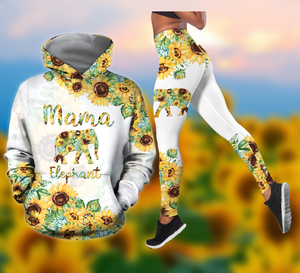 Mama Elephant Sunflower - Mother's Day Gift Combo Hoodie And Legging Outfit For Women