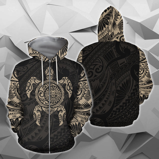 Turtle Maori Tattoo All Over Hoodie Gold NVD-Apparel-Dung Van-Zipped Hoodie-S-Vibe Cosy™